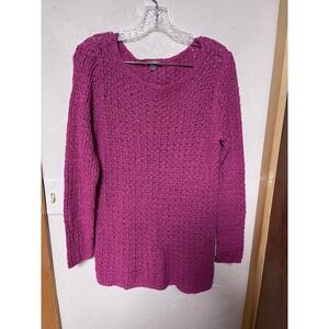 J. Jill Magenta Pink Open Knit Cotton Linen Blend Sweater Crew Neck Womens M
